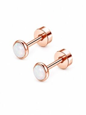 Rose Gold Opal Flat Back Stud Earrings 20G 3mm Opal Cartilage Tragus
